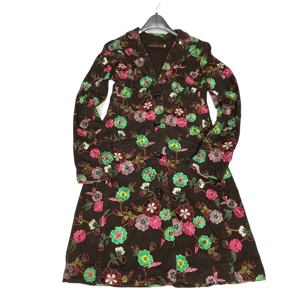 Last Chance Johnny Was Floral Embroidered Trench Coat XS Brown - Picture 10 of 13